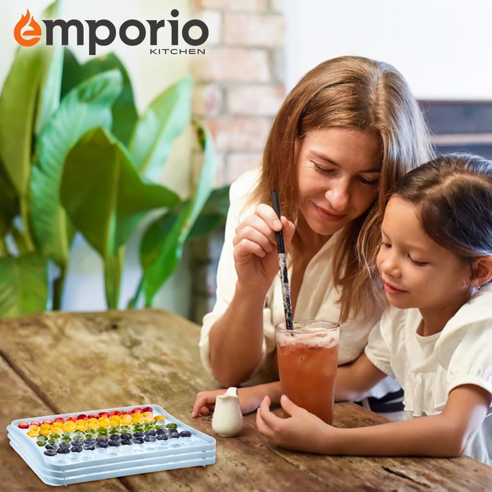 Round Ice Cube Tray with Lid & Storage Bin – Makes 99 Easy-Release 1.1" Ice Balls – Stackable Silicone Ice Tray for Cocktails, Whiskey, Drinks & Parties Classic Plastic