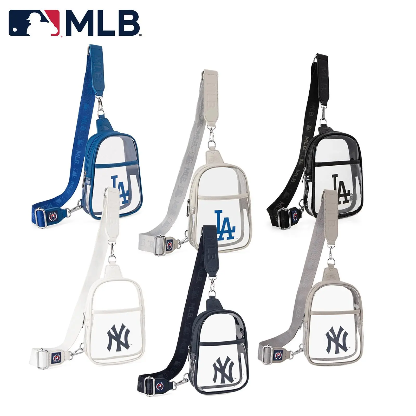 MLB Clear Sling Bag for Women&Men - Chic Hands Free Shoulder Bag for Game Day Essentials & Casual Fan Gear, Adjustable Crossbody Purses, Logo Embroidered, Unisex Multi-Compartment, 30-001
