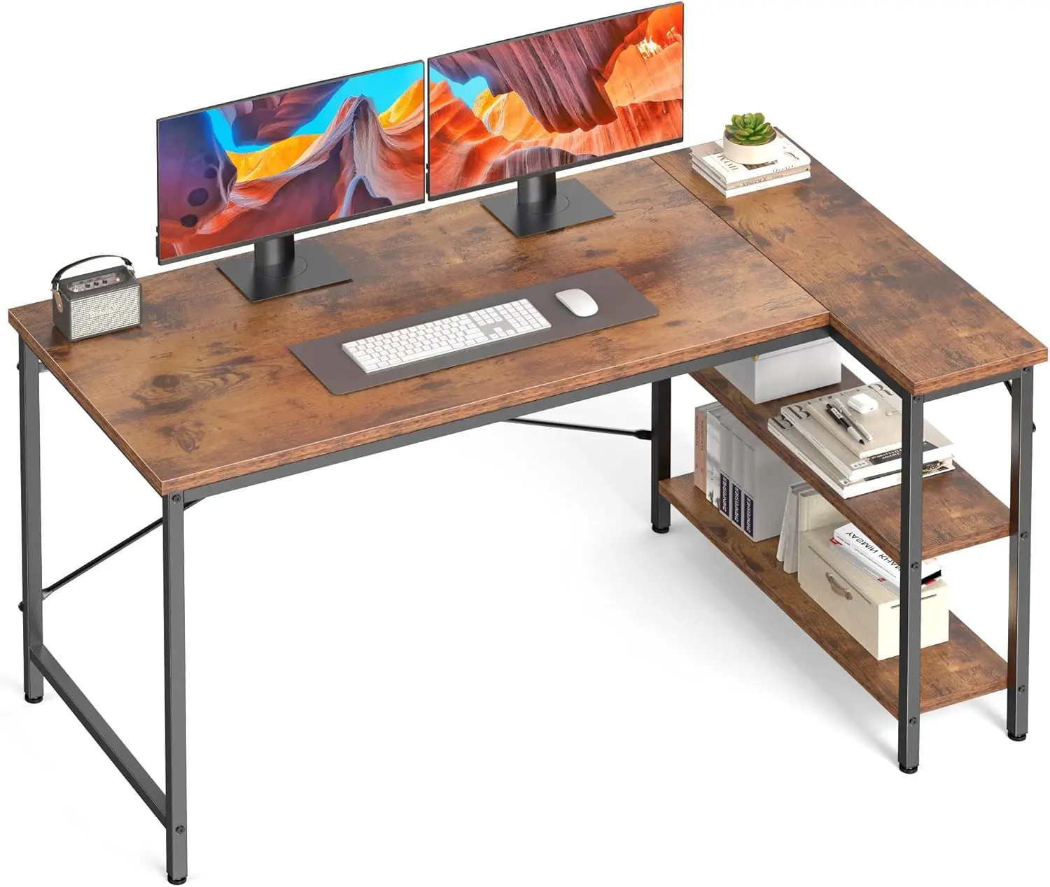 L Shaped Desk 39"/47"/55" Corner Computer Desk with Reversible 7-Tier Shelves, Space Saving Home Office Desk for Writing, Study & Work, Modern PC Table for Bedroom Dorm