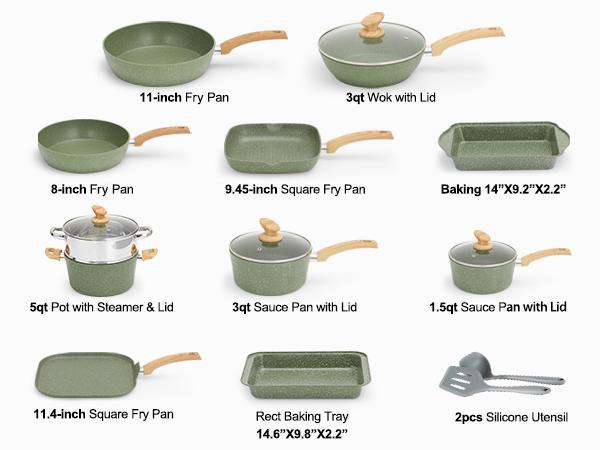 Kitchen Academy 17 Pieces Induction Cookware Set with Nonstick Cooking Pans, Includes Pan, Baking Form & More Springtok Multicolor Pot Cast Iron Skillet