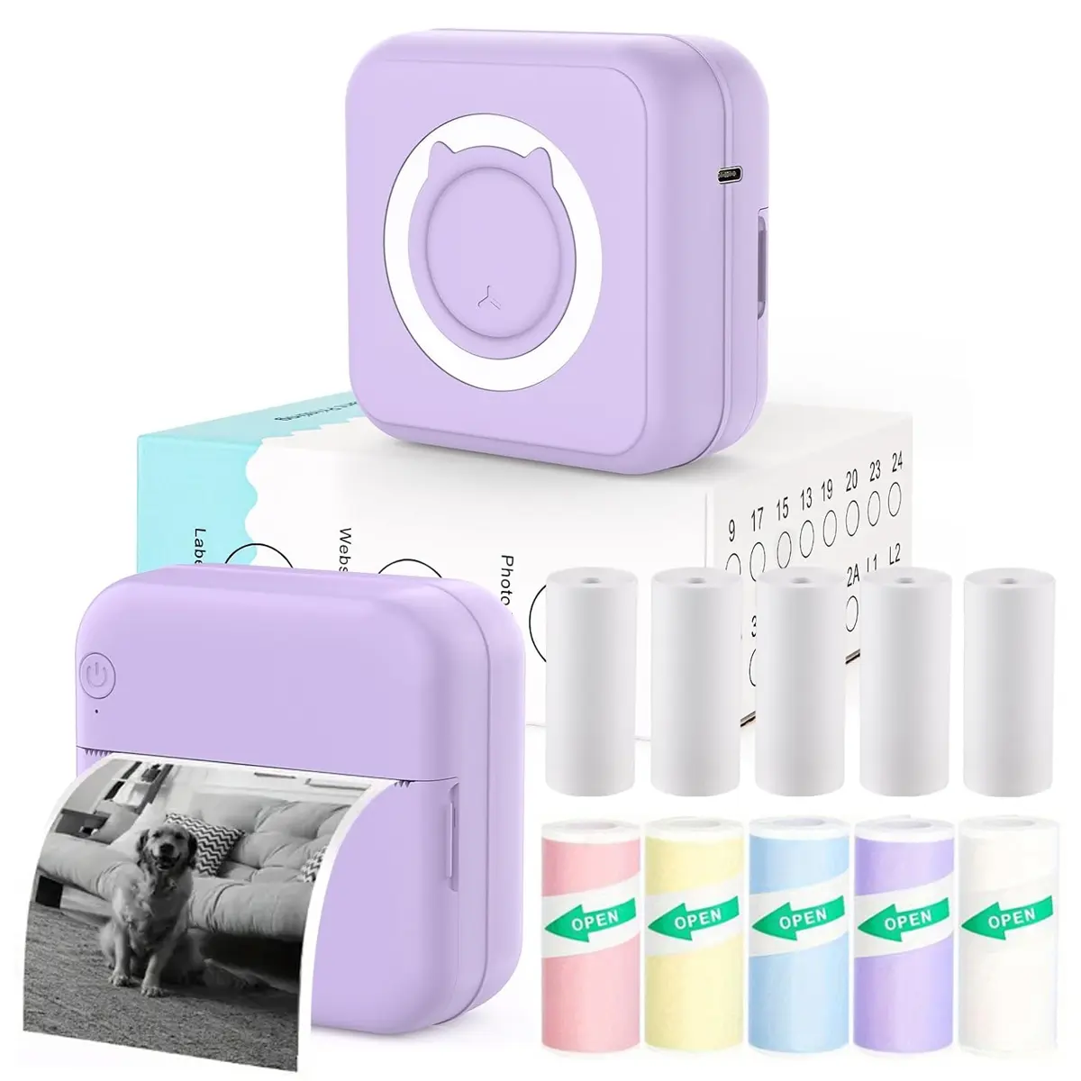 Mini Sticker & Label Printer, Portable Inkless Thermal Printer, Free-Cut Pocket Printer, Portable Handheld Printer for DIY Scrapbooks, Photos, Pictures & Memos, Compatible with iOS & Android