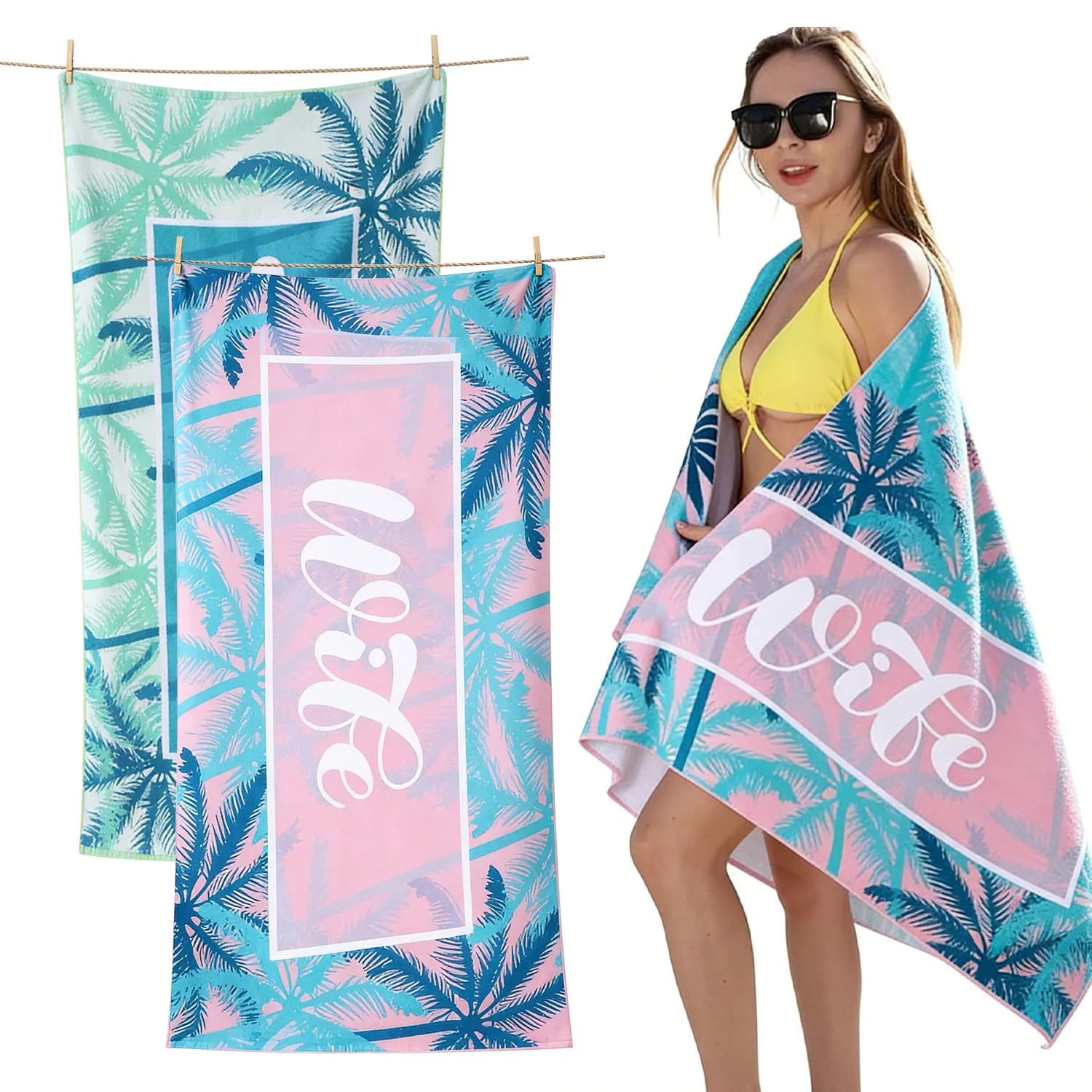 Microfiber Beach Towel, Large Tropical Swim Towel for Pool & Travel, Sand-Free and Lightweight - 27.5"x59", Quick Drying Towels travelessentials