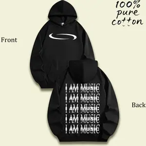 Men's Vintage Washed "I AM MUSIC" Text Pattern T - Shirt, Match Graphic Concert T - Shirt Style Valentine's Day Valentine's Day gift hooded sweatshirt festival gift round-neck sweatshirt