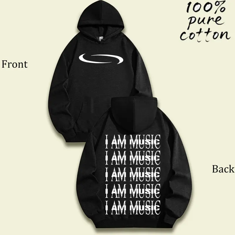 Men's Vintage Washed "I AM MUSIC" Text Pattern T - Shirt, Match Graphic Concert T - Shirt Style Valentine's Day Valentine's Day gift hooded sweatshirt festival gift round-neck sweatshirt