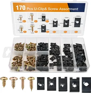 170PCS Car U Clip and Screw Assortment Kit, Automotive U Nut and Screw Fasteners for Dash Door Panel Interior Trim