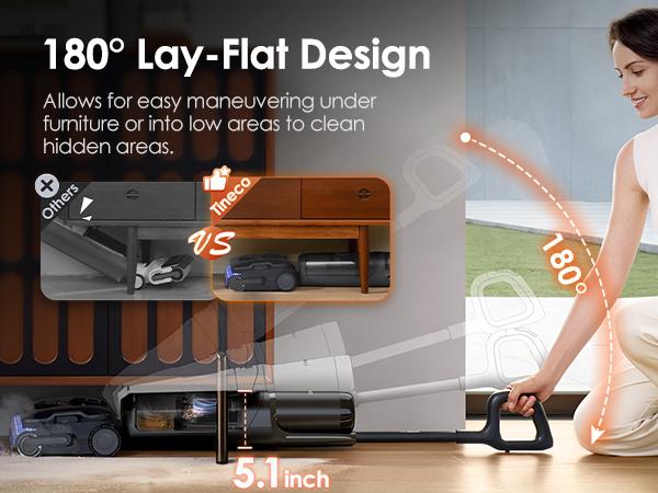 Tineco Floor One S7 Stretch Steam Cordless Wet Dry Vacuum Steam Mop All-in-One, 320℉ HyperSteam, 180° Lay-Flat, Anti-Tangle Design, FlashDry Self-Cleaning, Up to 75 Min Runtime