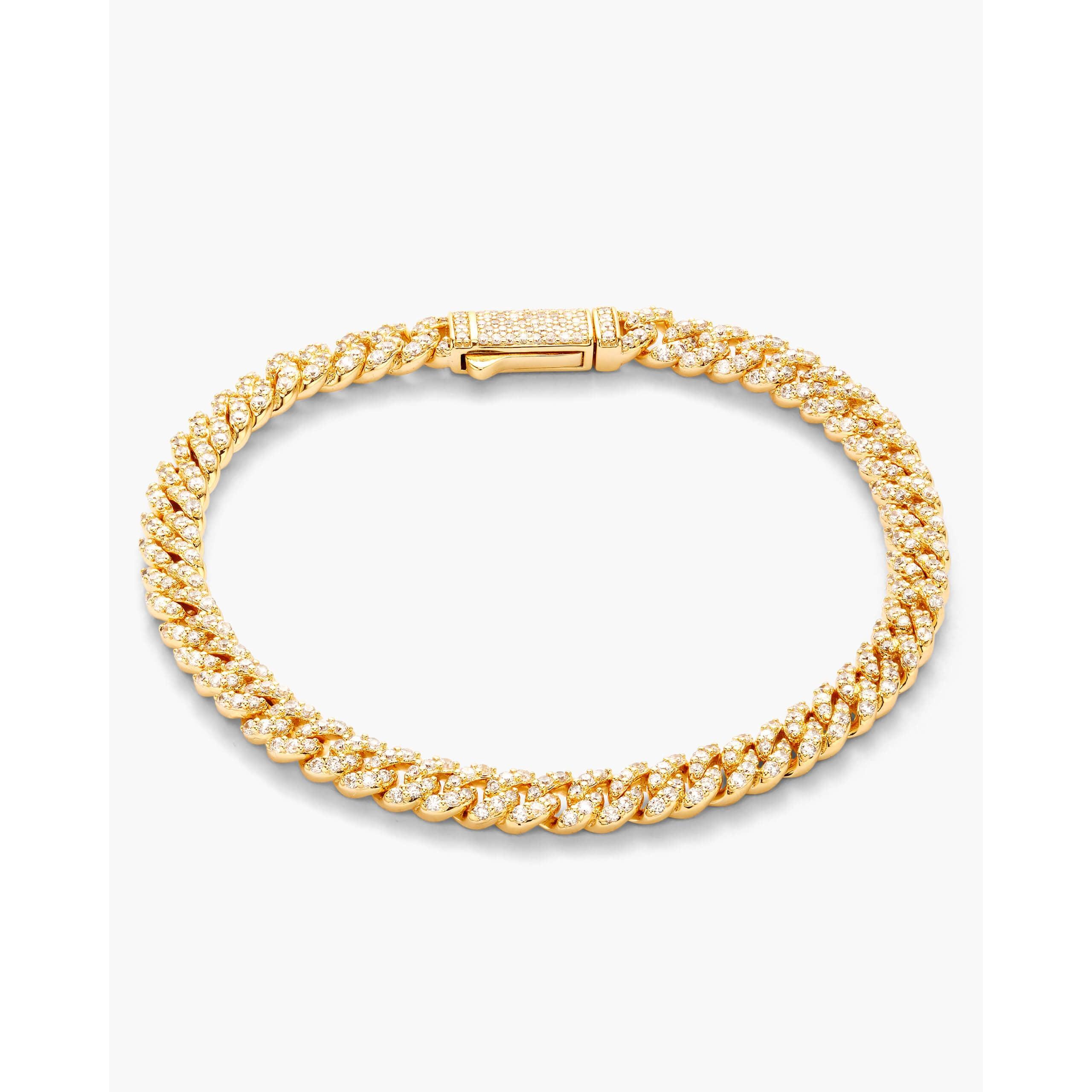 JAXXON Women's Iced Out Cuban Link Bracelet 5mm - Gold - Box Clasp