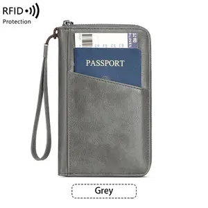 Family Passport Holder for 6 RFID Blocking Leather phone Wallet high capacity Travel Accessory Document Organizer Waterproof purse with 4 Cards Slots & 1 Zipper Pocket & 1 ID Window & 1 Cash Compartment for Men & Women
