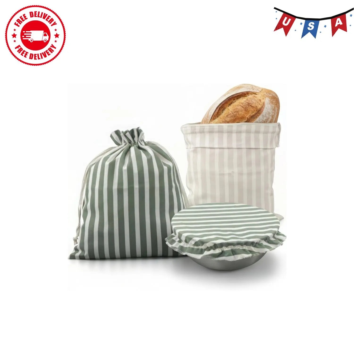 Beautiful Linen Bread Bag Set and Proofing Cover For Homemade Sourdough Bread