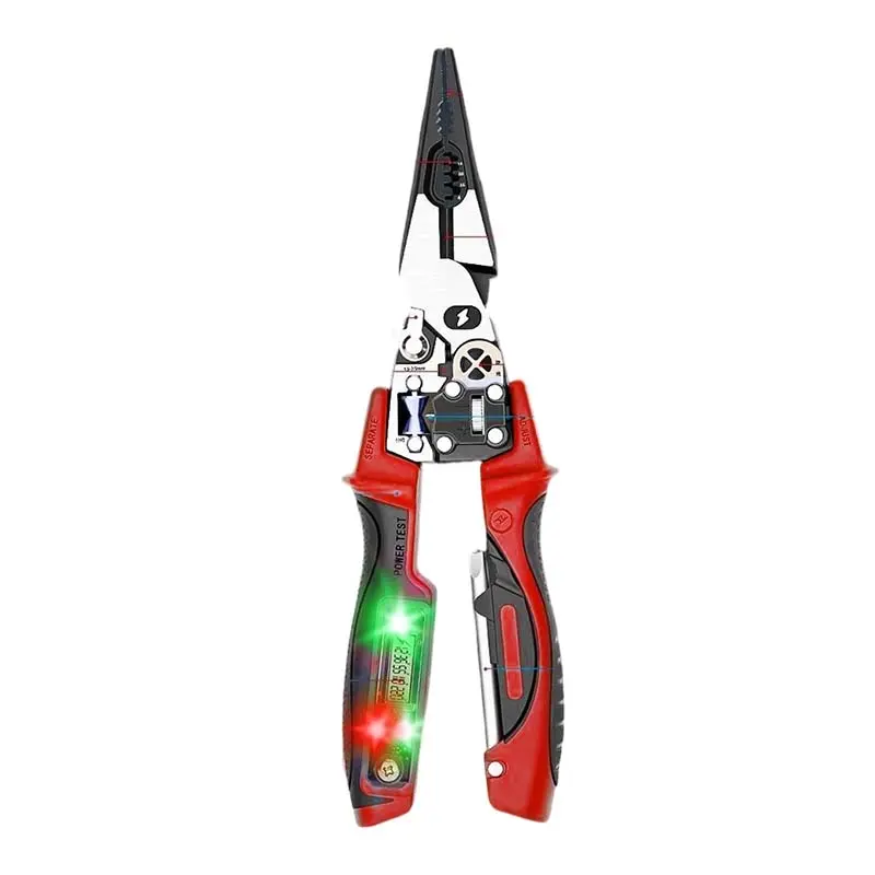 GJANSH Electrician Pliers with Digital Display Voltage Tester, 8 in 1 Wire Stripper and Twister Tool, Non-Contact AC Voltage Detector, Auto Wire Stripper Cutter Crimp Ferrule Splitter, Heavy Duty Electrical Pliers for Wire Twisting,
