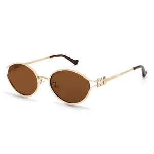 Retro Oval Sunglasses for Women Men Small Sunglasses Trendy Gold Frame Round Shades Cute Designer Sunnies