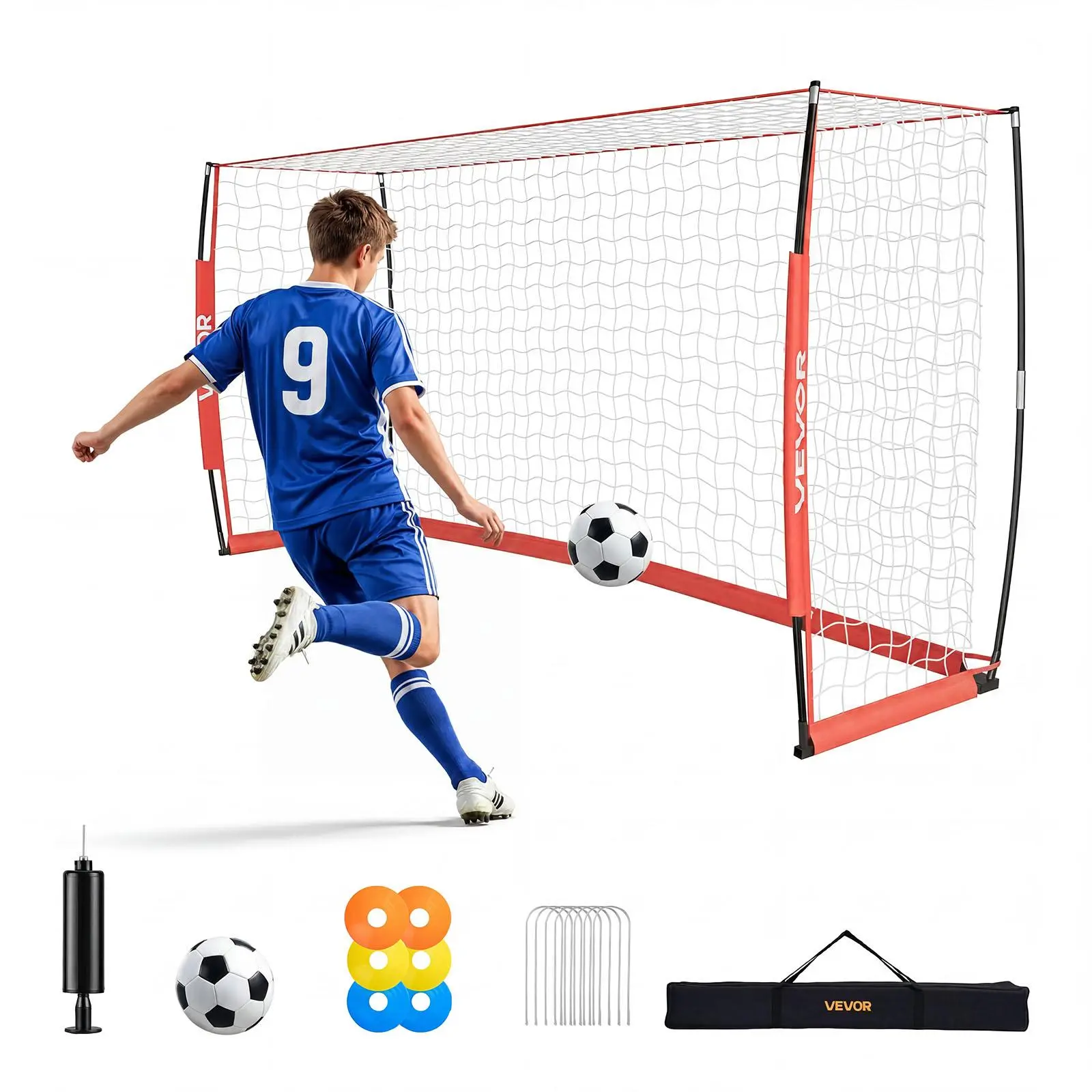 VEVOR 12x6 FT Soccer Goal - Collapsible Red Net, Metal Base, Carry Bag & Ground Stakes, Portable Setup for Youth Outdoor Backyard Play & Practice Training