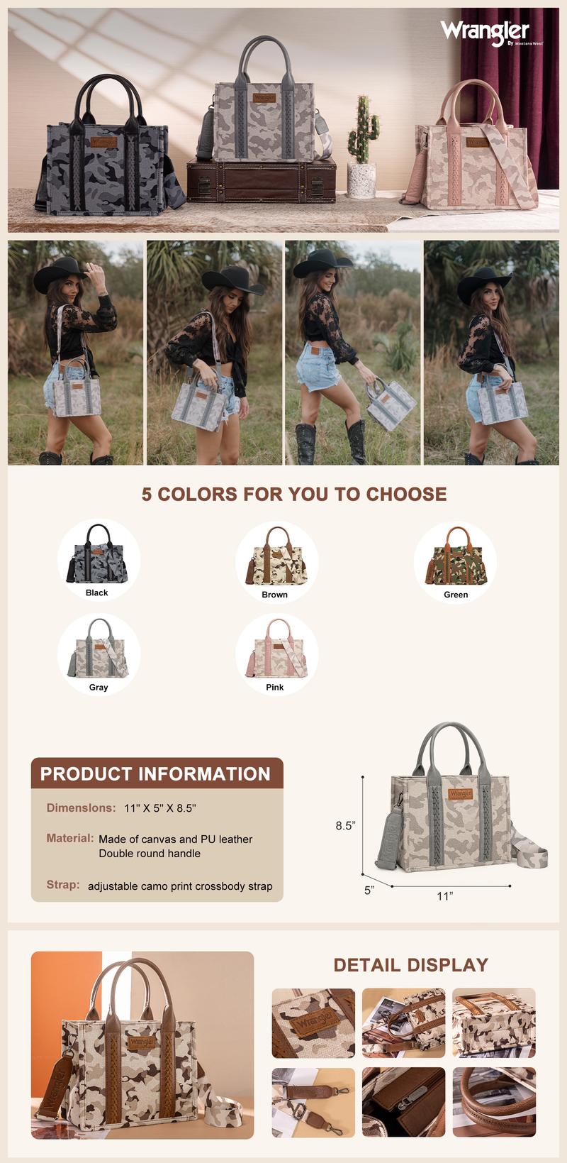 Wrangler Camo Print Concealed Carry Tote Crossbody Fall Purse for Women with Whipstitch Details & Detachable Strap Durable TikTokShopJumpstartSale