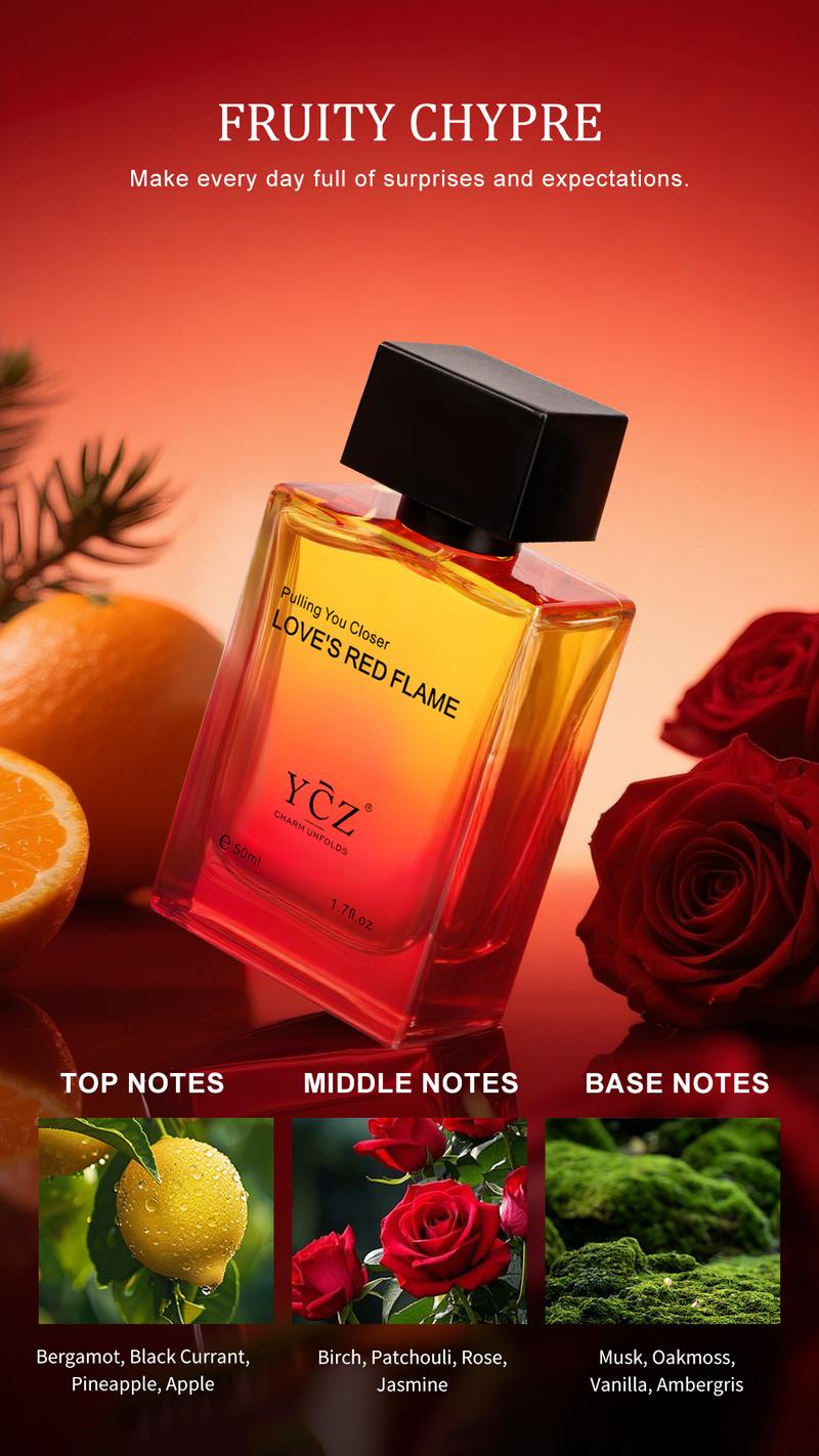 YCZ Love's Red Flame Men's Perfume Spicy Woody & Fruity EDP with Bergamot Rose & Patchouli 50ml High Quality Fragrance for Bold Scent Aromatic Amberwood