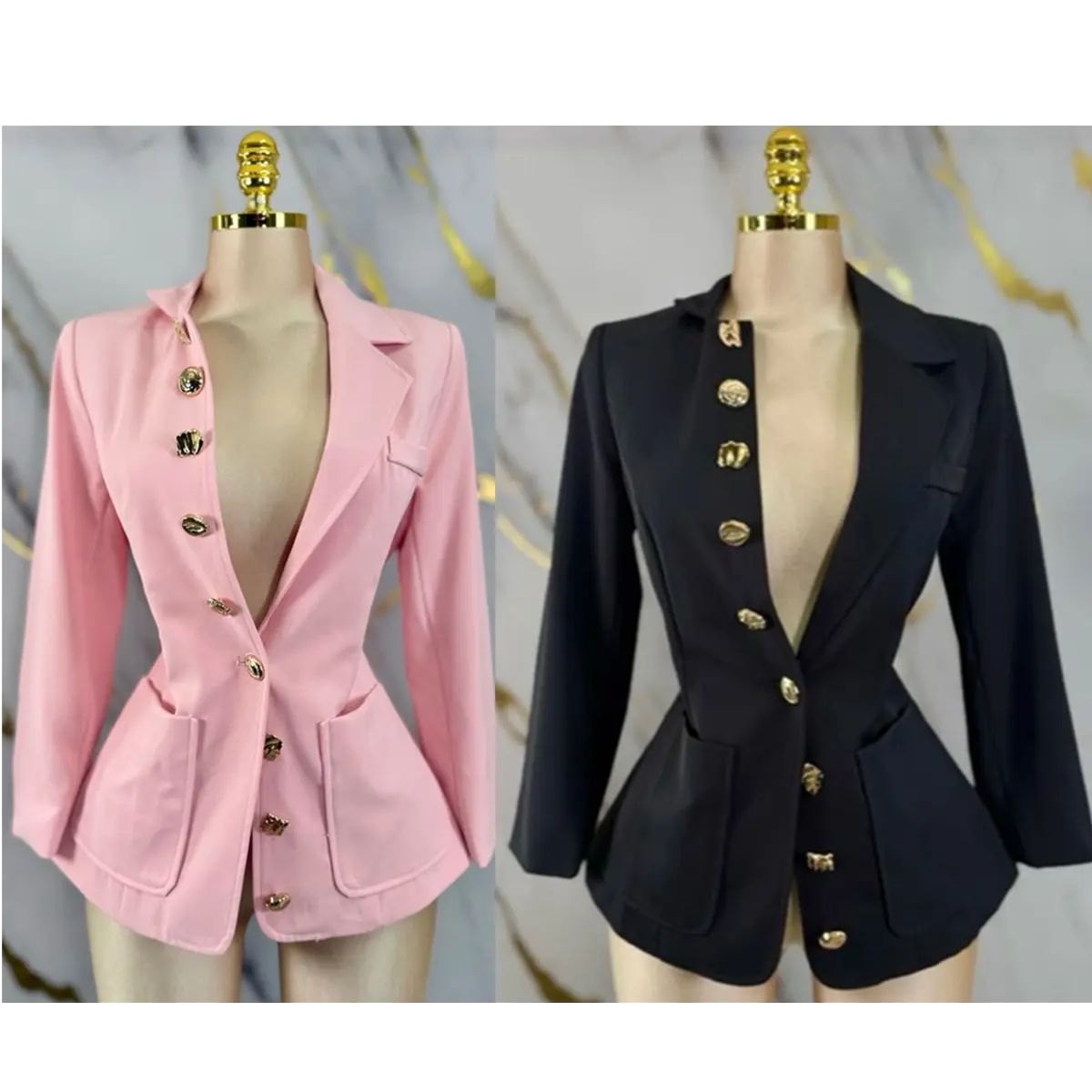 Tailored Gold Button Blazer Top