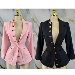 Tailored Gold Button Blazer Top