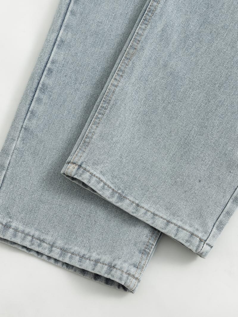 Men's retro washed loose straight jeans, casual four-season street style, zipper placket, solid color pattern, daily wear denim trousers Men's retro washed loose straight jeans, casual four-season street style, zipper placket, solid color pattern, daily wear denim trousers