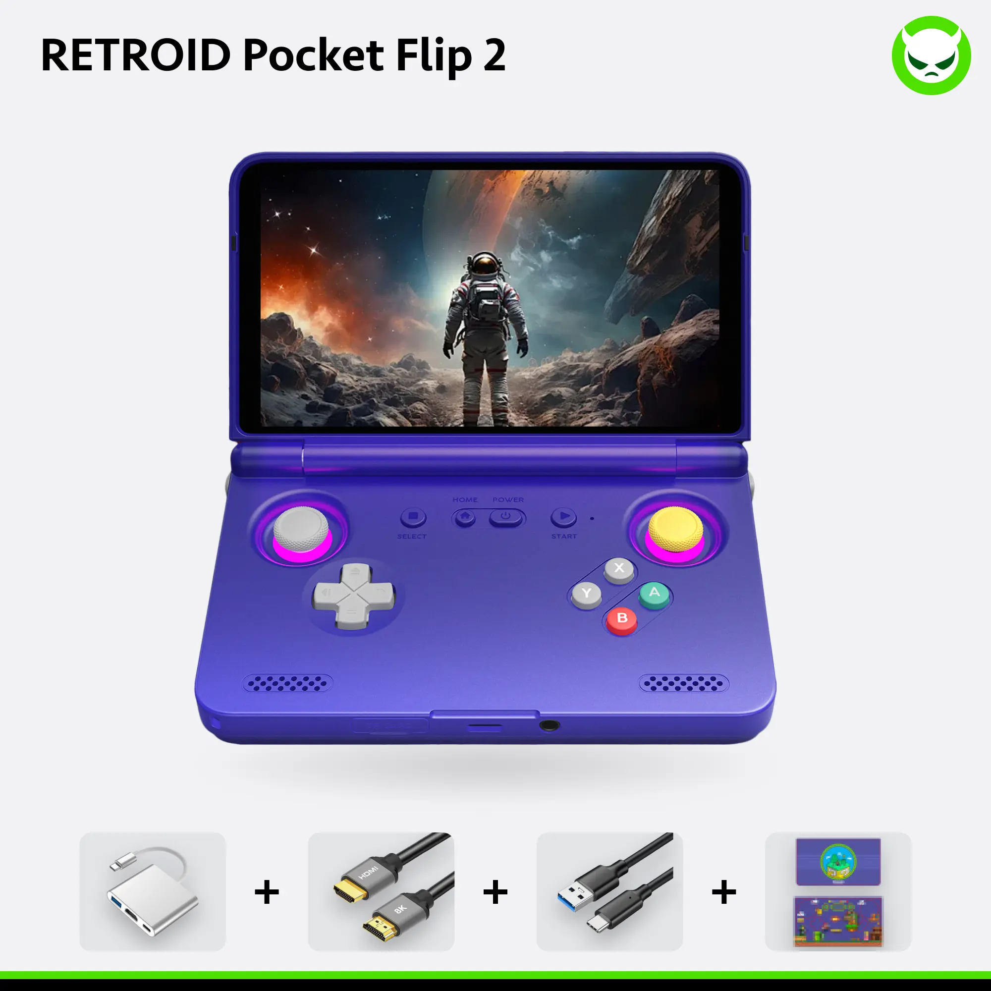 Retroid Pocket Flip 2【Ready to Use】Handheld Console SD865【Buy 1 Get 1 Multi-port Adapter+1 8K Projection Cable+1 Type-C Cable+1 Set of Customized Skin】Android 13 Adreno 650 8GB LPDDR4x 5.5-inch AMOLED 1080P Active-cooling 5000mAh WiFi Gift Package