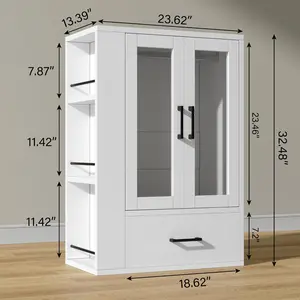 Small Size Wooden Dog Closet with LED Lights - Pet Wardrobe Organizer, Standing Storage Cabinet for Dog Clothes, Toys, Food (Home Organizer Shelf Unit)