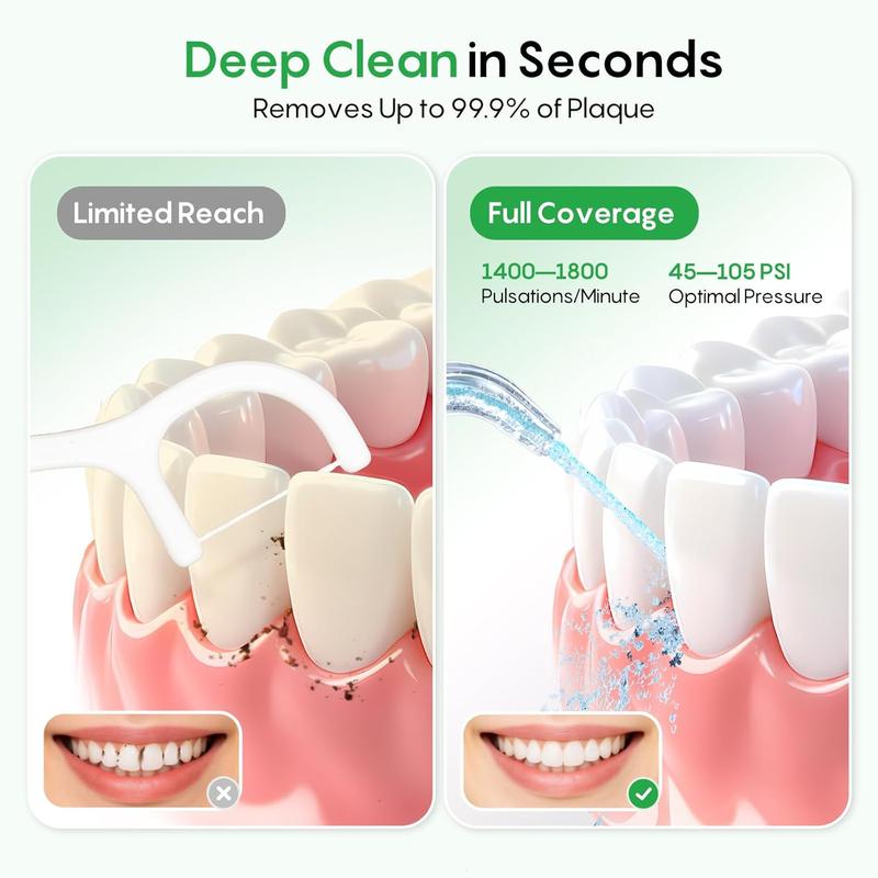 Water Dental Flosser 50-Day Battery, IPX7 Waterproof, 5 Tips, 300ML Oral Irrigator for Braces & Sensitive Gums | Deep Plaque Removal, 4 Modes