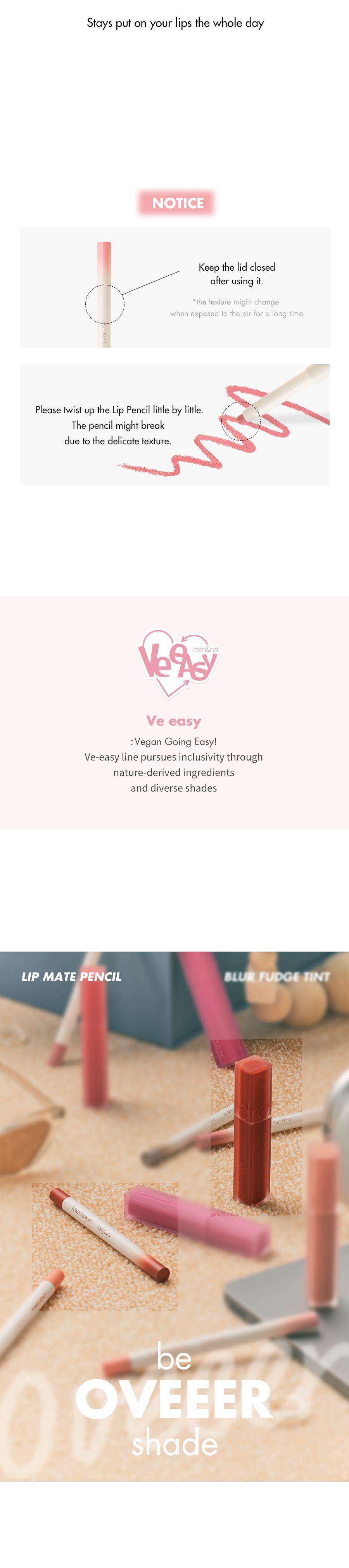 [rom&nd Official Shop] rom&nd Lip Mate Pencil (6 shades 0.5g), Easily Enhance the Shape of Your Lips, Natural Blending