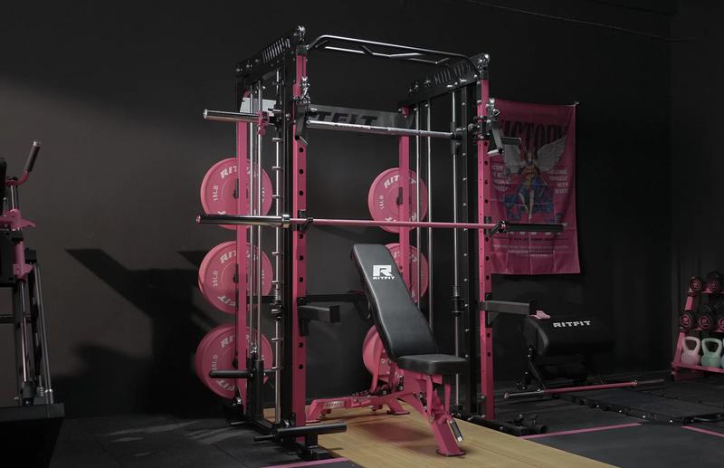 RitFit Pink M1 2.0 Pro Multi-Functional Smith Machine with Cable Crossover System & Squat Rack for Home Gym