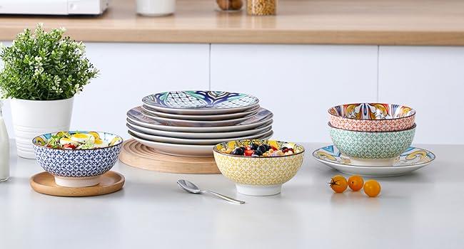 vancasso Jasmin 16-Piece Hand-Painted Arabic Style Dinnerware Set | Colorful Porcelain Plates, Bowls, and Mugs for 4 Tableware