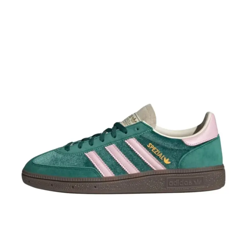 Women’s Adidas Handball Spezial Green Pink Velvet Sports Shoes - Narrow Fit, Vintage Classic, Removable Insole, Indoor-Court Daily Casual Fashion Trainers Sneakers