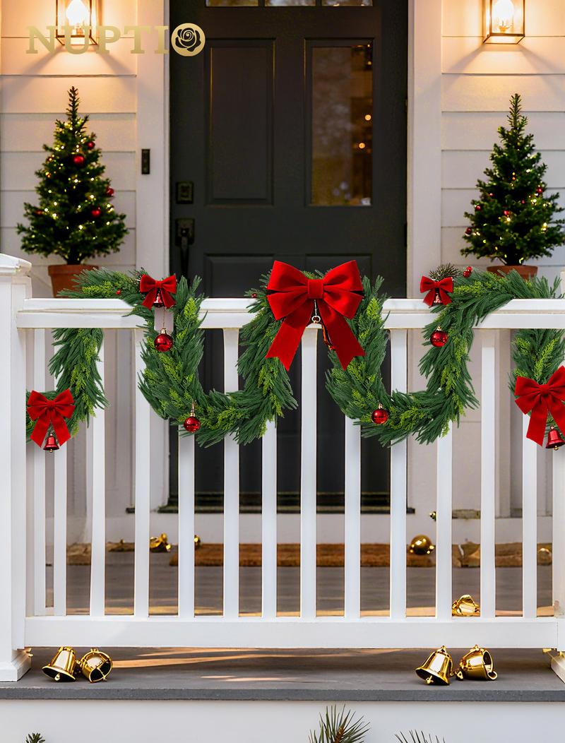 6Ft Christmas Norfolk Pine Garland Artificial Pre-Lit Garland with Lights for Mantle Fireplace Table Stair Real Touch Greenery Decorations DIY for Front Door Wall Window
