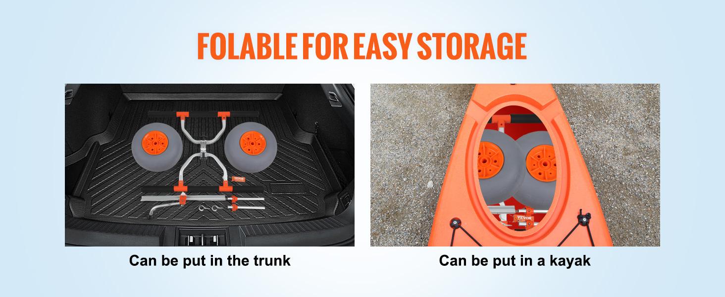 【fathersdaygift】VEVOR Heavy Duty Kayak CartFoldable Canoe Trolley Cart with 12'' TiresAdjustable Width 6.69"-17.32",350 Lb Weight Capacity Kayak Trolley for Kayaks Canoes Paddleboards Float Mats Jon Boats