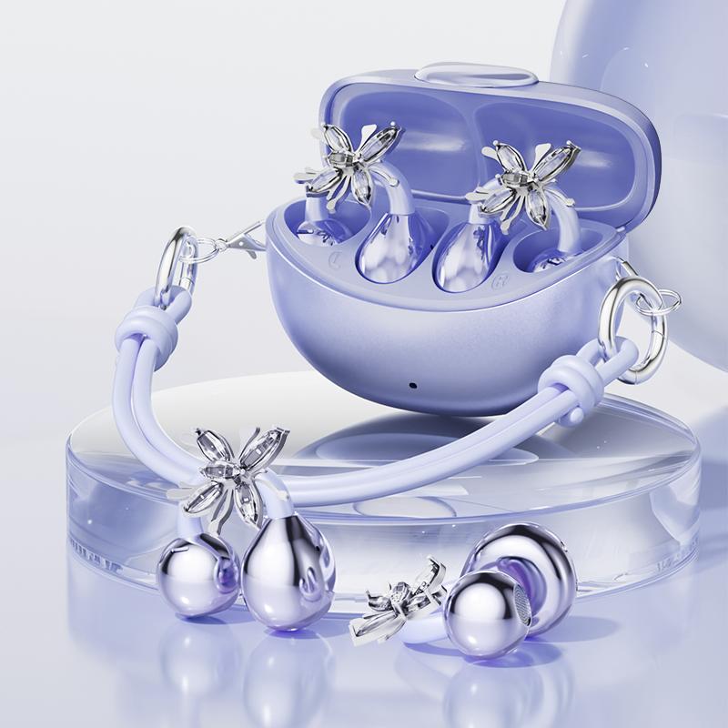 CHENRUIDA M106 Women's Headphones with Dynamic Stereo Earbuds ENC Call Noise Reduction IPX7 Waterproof 360° Panoramic Sound Ear Clip Earphones Comfortable Fit pink head phones