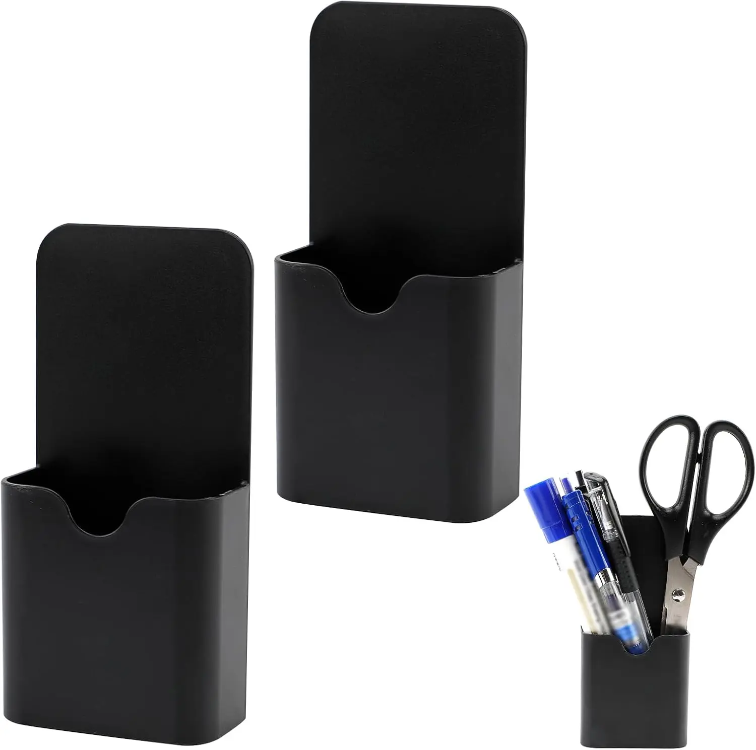 2Pcs Magnetic Pen Holders Pencil Holder Office Supplies Magnetic Marker Holder for Refrigerator, Whiteboard, Locker (Black)
