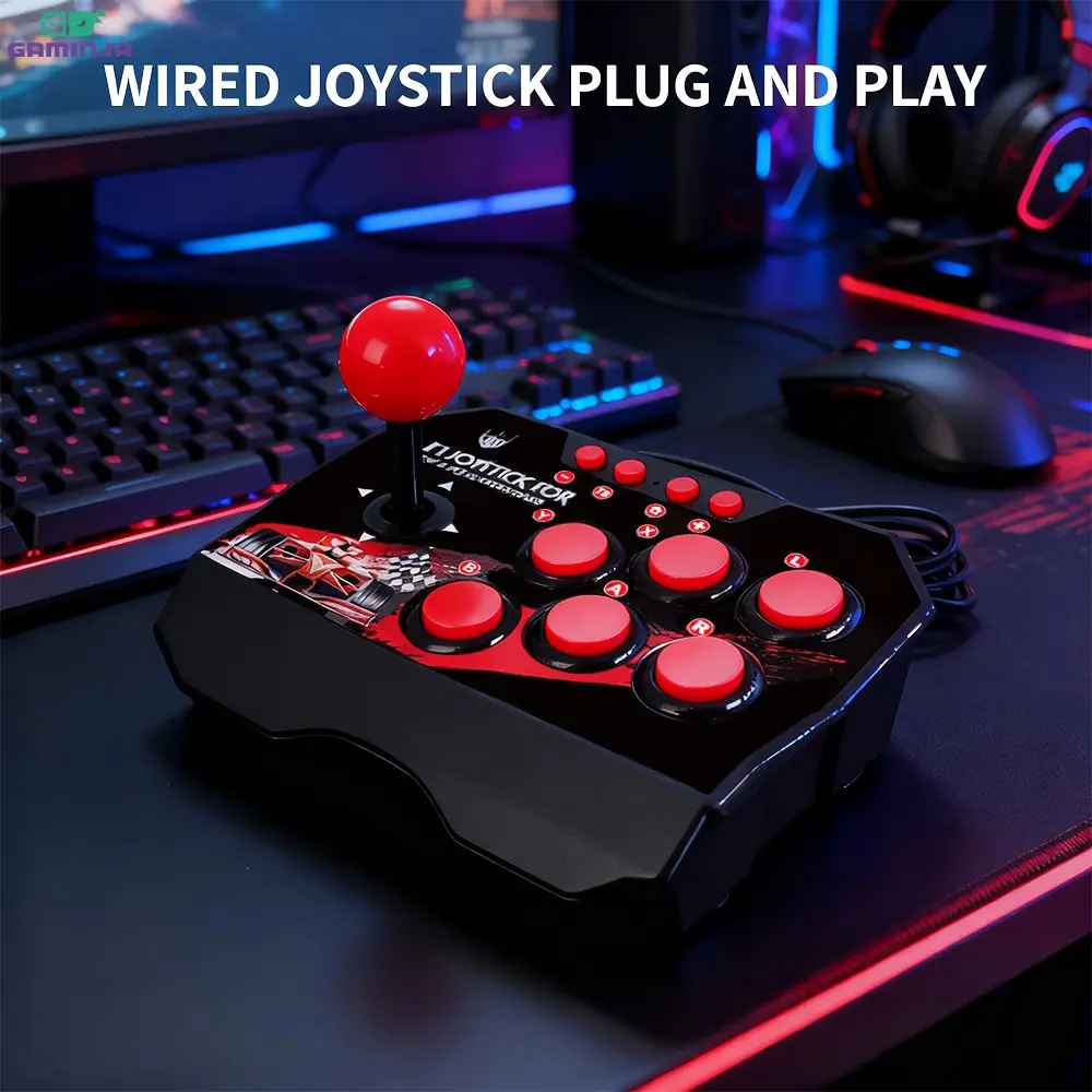 GAMINJA 4-in-1 Arcade Joystick Multiplatform Game Controller: Compatible with Nintendo Switch, PS3, PC, and Android TV, this Durable, Versatile and Vintage Joystick Offers A Nostalgic Gaming Experience Multi Platform Gamepad