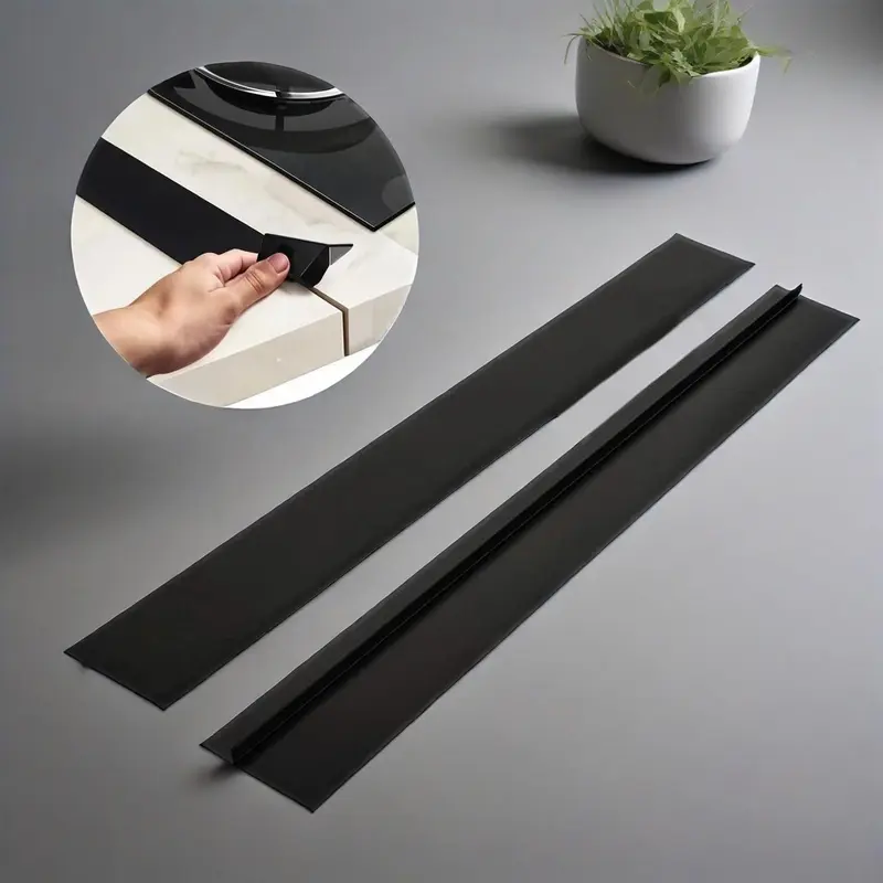 1-2Pcs Universal Self-Adhesive Silicone Stovetop Gap Covers, Easy-Clean Wide Heat-Resistant Counter Sealing Strip Filler Guard for Modern Kitchen Black Appliance Side Protection (2pack-black Option)