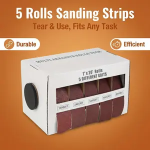 6m/236in Ceramic Iron Oxide Emery Cloth Rolls – 5 Grits (150-600) for Wood, Metal & Auto Polishing with Dispenser