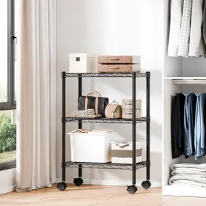 Rolling Metal Storage Shelves 3/4/5 Tier, 200LBS Capacity per Shelf Wire Rack with Removable Locking Casters, Multi-Use Organizer for Garage Bathroom Kitchen Living Room