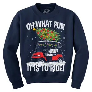 Oh What Fun It Is To Ride Crewneck Sweatshirt Funny Sarcastic Christmas Graphic Novelty Golfing Longsleeve Sweater Funny Sweater Christmas Crew Neck Funny Golf Long Sleeve Crew Novelty Sweatshirts for Men Navy - Oh