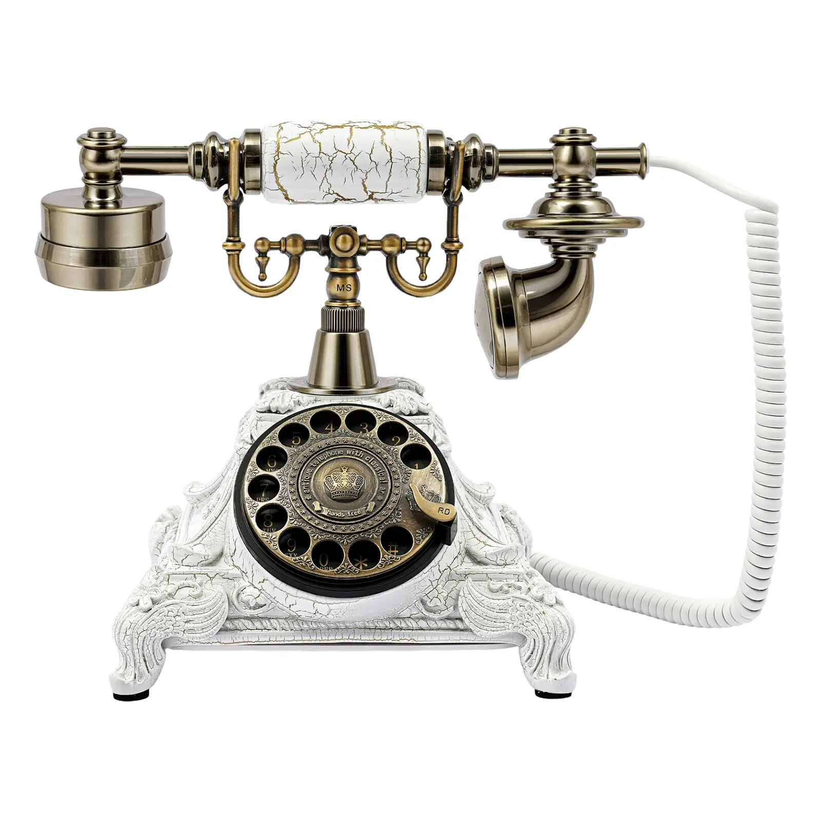 White Resin-Zinc Alloy Functional Nostalgic European Rotary Dial Corded Landline Telephone, Rotatable Dial, Redial Button, Speakerphone, 18×22 cm Overall, for Home & Hotel Decor (Home Supplies, Wedding Supplies)