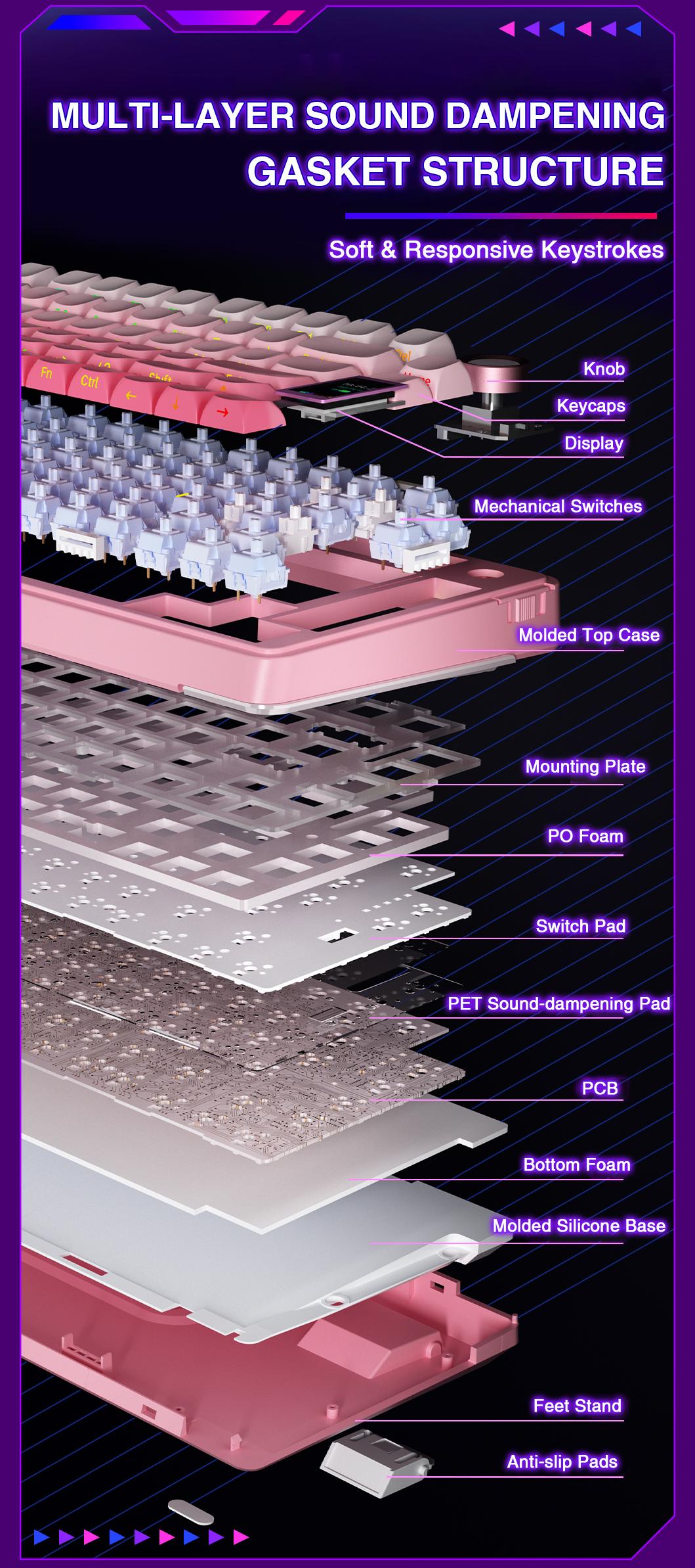 [NEW]Aula S75 Pro Wireless Mechanical Gaming Keyboard with TFT Screen Knob Custom Creamy keyboard Gasket 75% Layout RGB Backlight Hot Swappable for Office PC Mac Linux Gradient Black TikTokshopBlackFriday