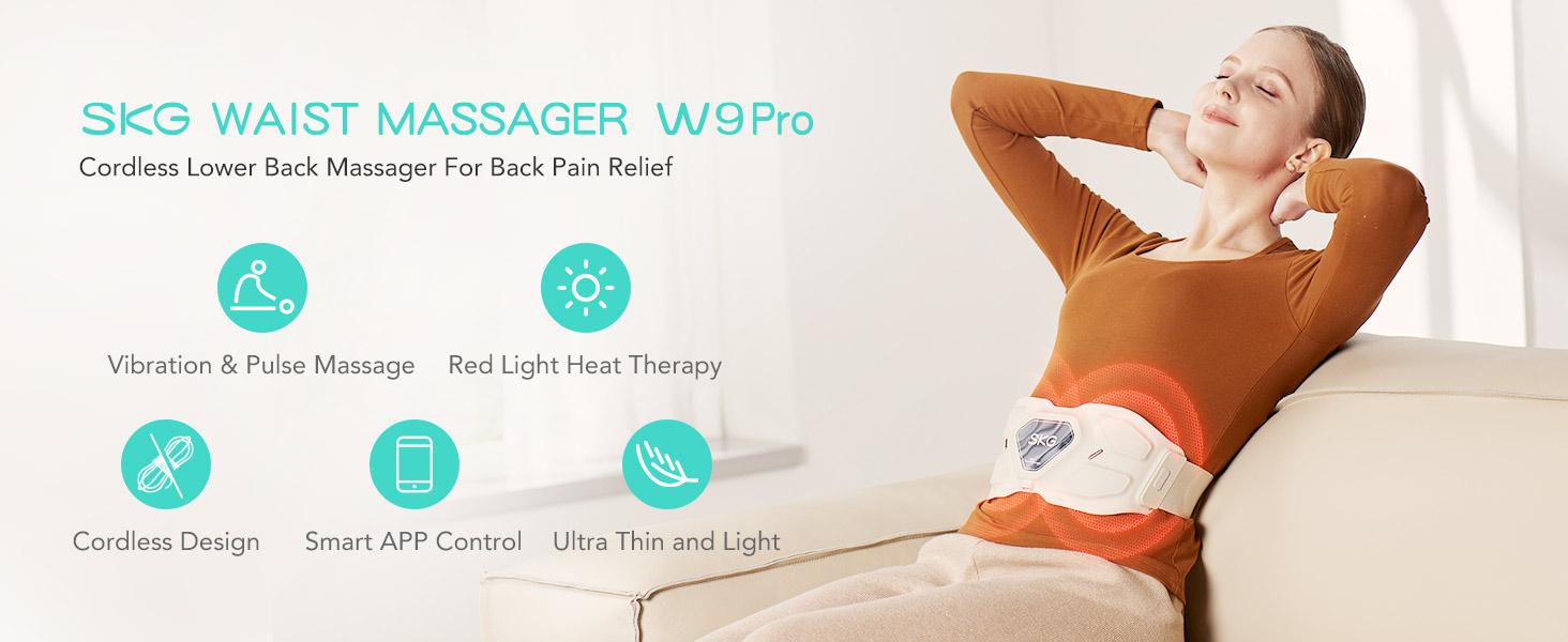 SKG W9 Pro Lower Back Massager, Adjustable Cordless Heating Pad Vibrating Back Massager Waist Lumbar Belt, Gifts for Mom Dad Men Women Comfort