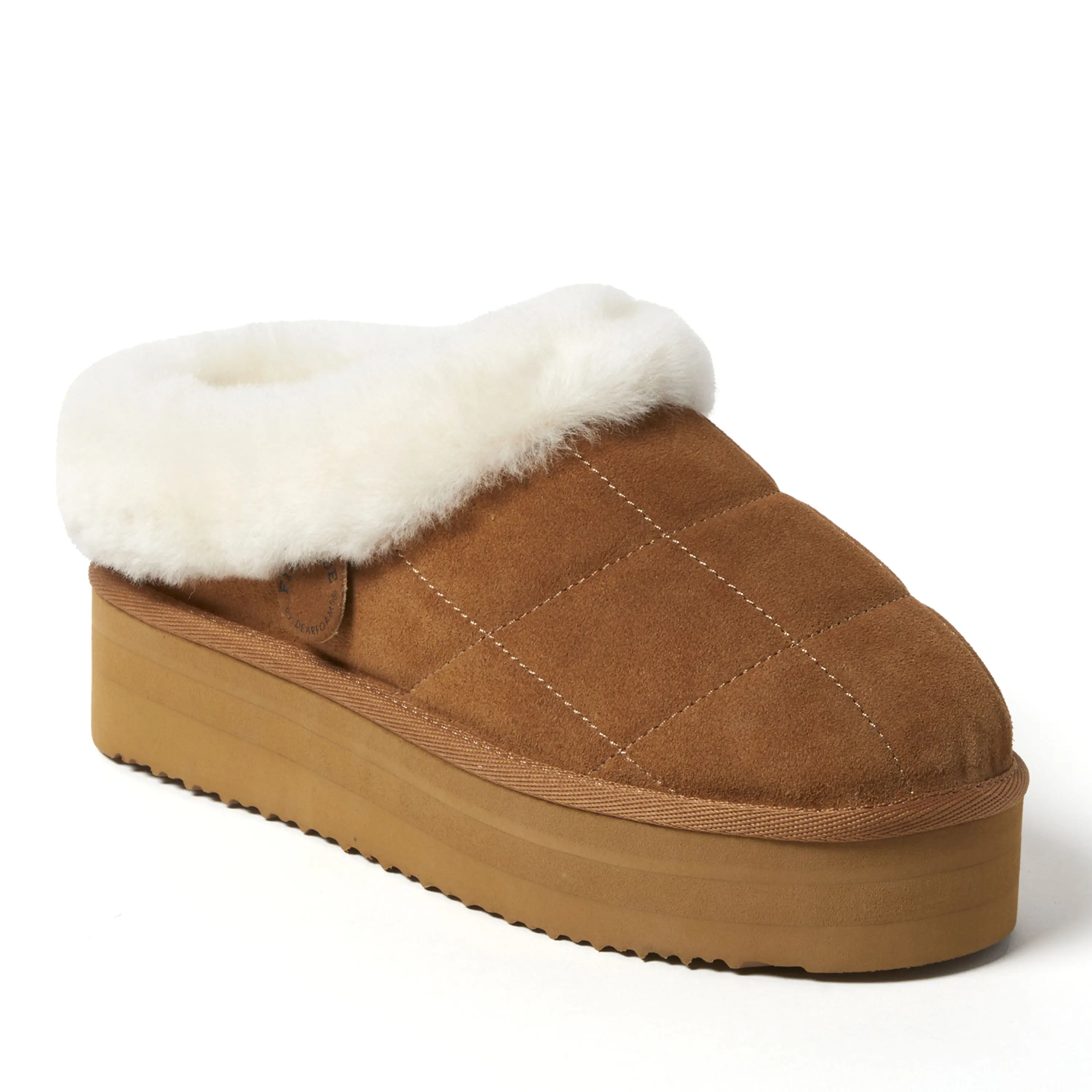 Fireside by Dearfoams Women's Bendigo Genuine Shearling Quilted Platform Clog Slipper - Women's Shoe, Comfortable Footwear, Cozy Slide