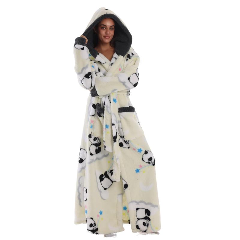 Msrlassn Valentine's Day Gift Cozy Soft Bathrobe Flannel Lined Hooded Robe for Women Men, Thickened Long Sleeve Pyjamas Cute Print Home Loungewear Sleepwear