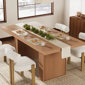 Garvee 70.8" Dining Table for 6 8 10, Modern Dining Room Table with Storage, Wood Kitchen Table with Fluted Legs, Dinner Tables for Kitchen Dining Room,Nut-brown