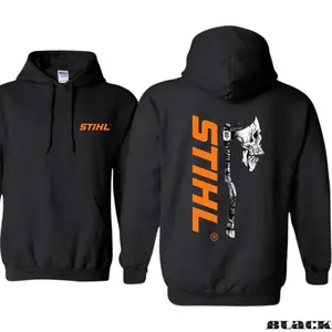 🥇 STIHL Skull Axe Hoodie – Bold Vertical Logo with Skull & Axe Graphic, Perfect for Forestry Workers, Logging Crews & Outdoor Workwear – Unisex Durable Sweatshirt Womenswear Embroidered Fit Flat