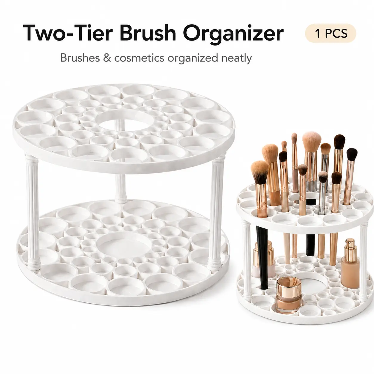 Large Capacity Makeup & Desk Organizer Caddy with Multi-Compartment Vanity Storage, Brush & Pen Holders, Desk Accessories for Dorm & Back to School Essentials