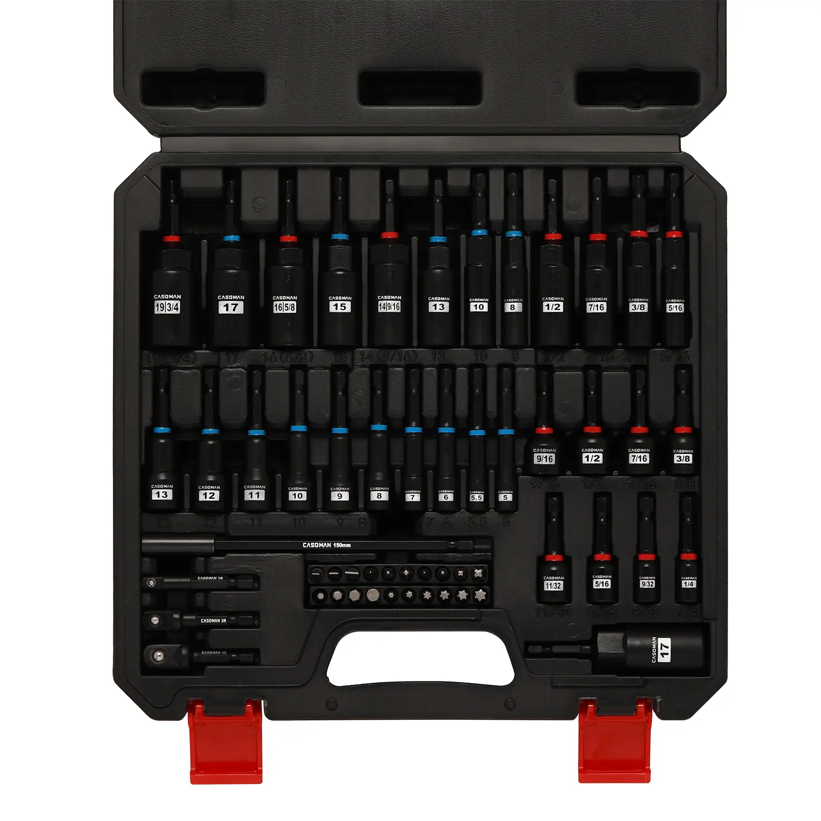 CASOMAN 55-Piece Magnetic Nut Driver Set for Impact Drill - Deep, Shallow, Metric, SAE; Includes Screwdriver Bits, Bit Extension Bar, Socket Adapters, Wing Nut Driver, Tool Box - Father's Day Gift, Tools And Gadgets