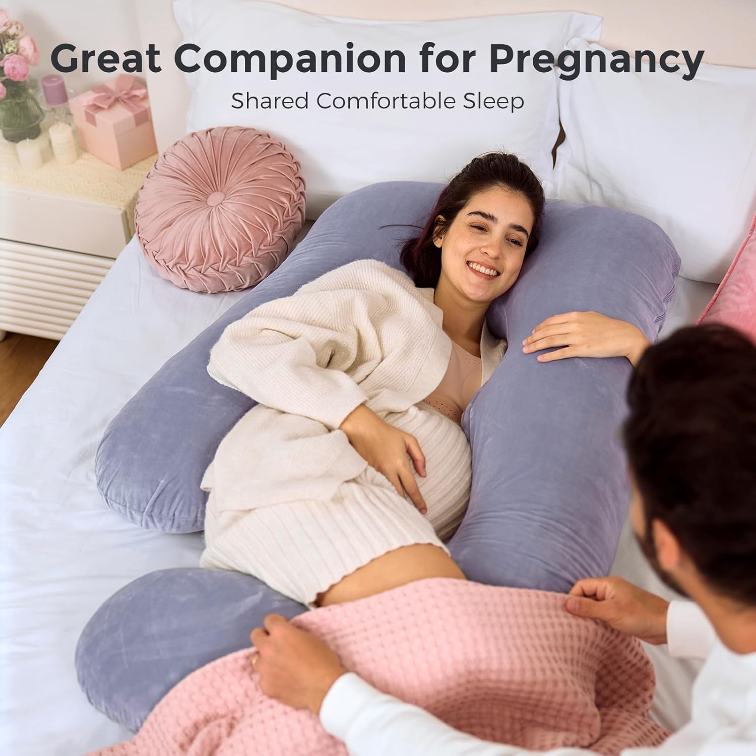 Pregnancy Pillow for Sleeping – 57” U-Shaped Full Body Maternity Pillow with Removable Washable Cover for Back, Belly, Hips & Leg Support – Grey