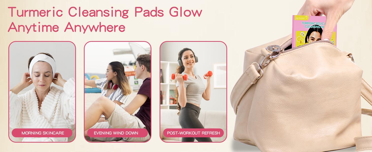 ISTON Turmeric Kojic Acid Cleansing Pads 100Pcs with Olive Oil Hylunaric Acid & Niacinamide for Face & Body Exfoliate Turmeric Cleansing Pads for Dark Spots Balance Skin Water & Oil Anti Wrinkle Scrubs Cleanser