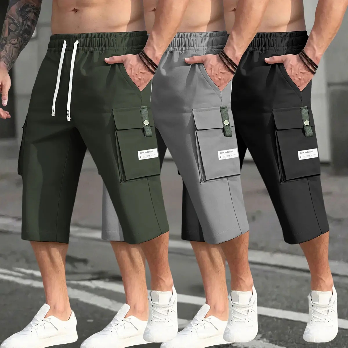 Military green + gray + black