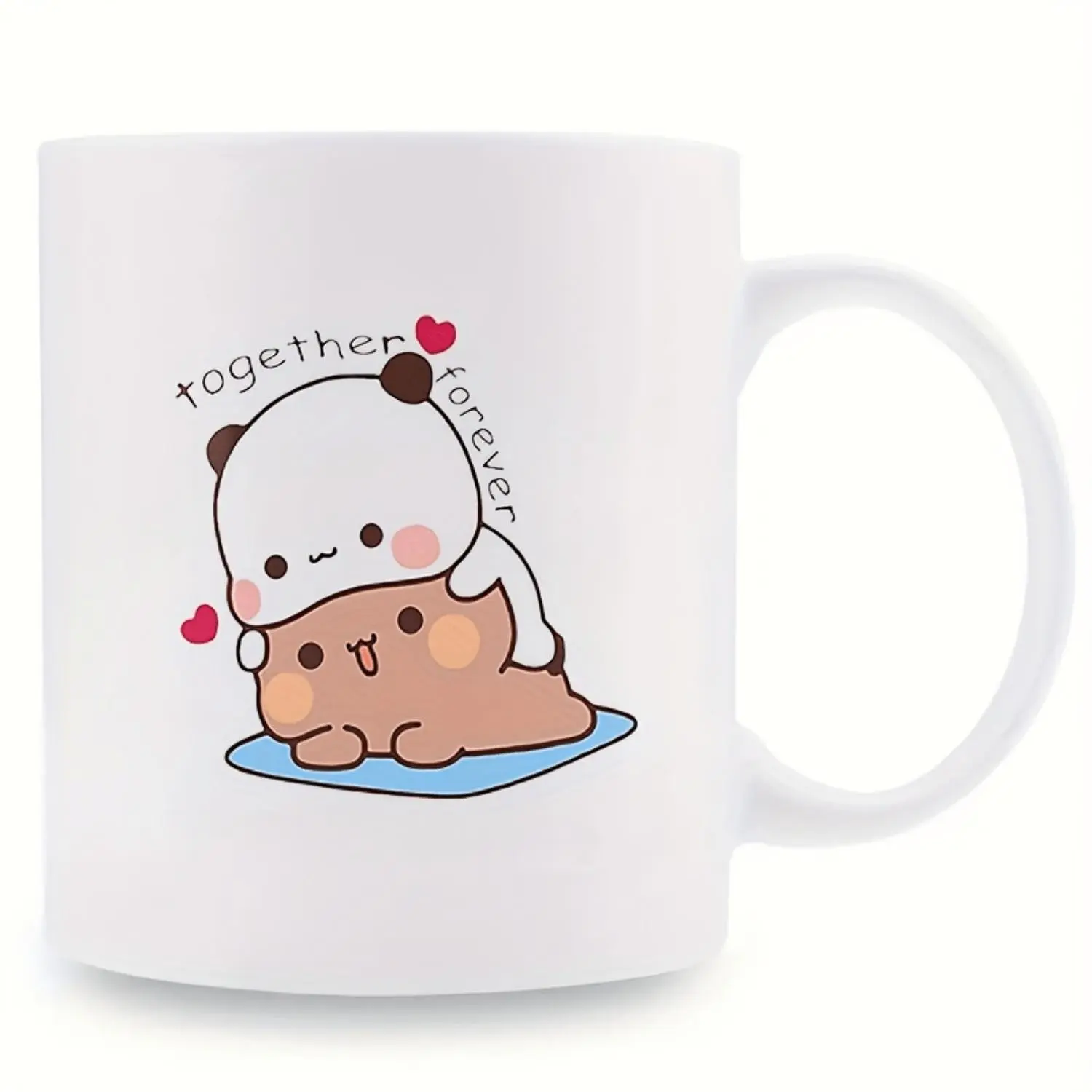 Adorable Panda and Bear Couple Mug 11oz White Ceramic Reusable Dishwasher Safe featuring Bubu and Dudu Design with Together Forever Quote Ideal Gift for Couples Loved Ones